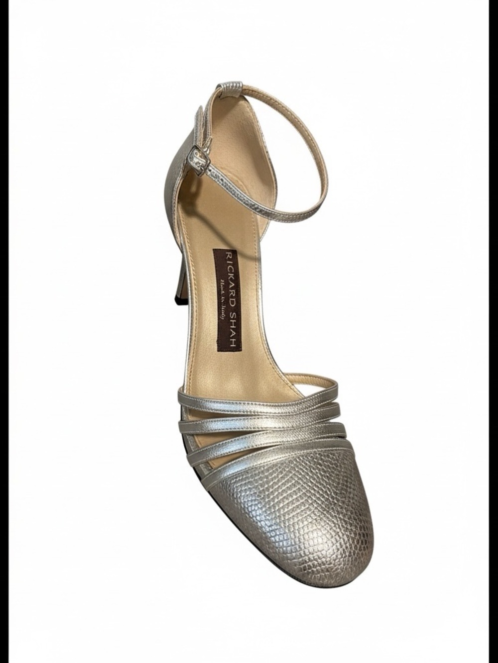 Silver Textured Ankle-Strap Heels